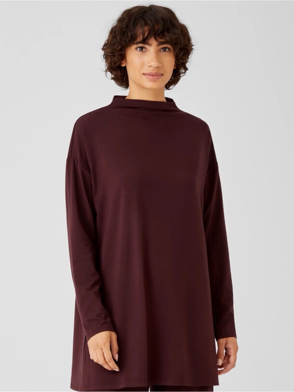 Eileen Fisher Long-Sleeve Mock Neck Tunic - Wine